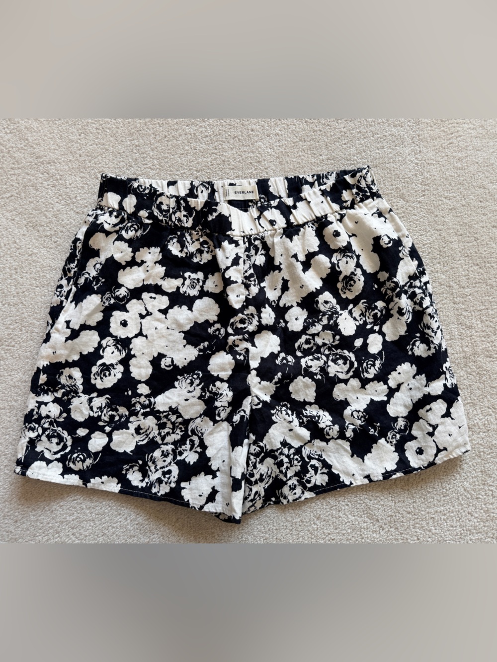 Everlane Linen Easy Shorts Floral Black White Medium European Flax Chic - Picture 4 of 11